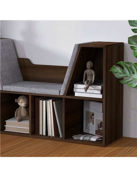 HOMCOM Bookcase Storage Shelf with Cushioned Reading Seat, Cube Bookshelf Organizer for Bedroom Living Room, Chestnut - pic 121232 | FastDaddyshop