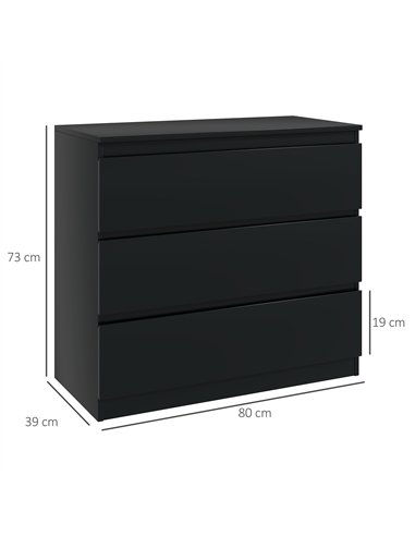 HOMCOM Chest of Drawers, 3-Drawer Storage Organiser Unit for Bedroom, Living Room, Black