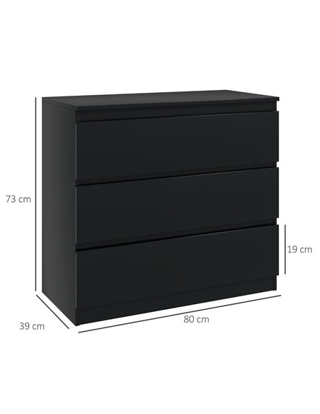 HOMCOM Chest of Drawers, 3-Drawer Storage Organiser Unit for Bedroom, Living Room, Black - pic 121235 | FastDaddyshop