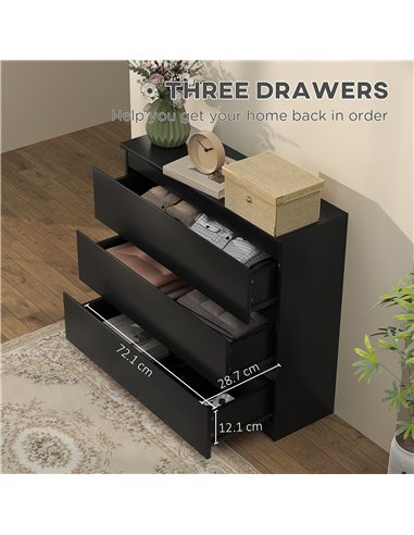 HOMCOM Chest of Drawers, 3-Drawer Storage Organiser Unit for Bedroom, Living Room, Black