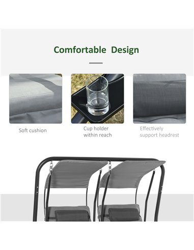 Outsunny Canopy Swing Chair Modern Garden Swing Seat Outdoor Relax Chairs, Headrests and Removable Shade Canopy, Grey
