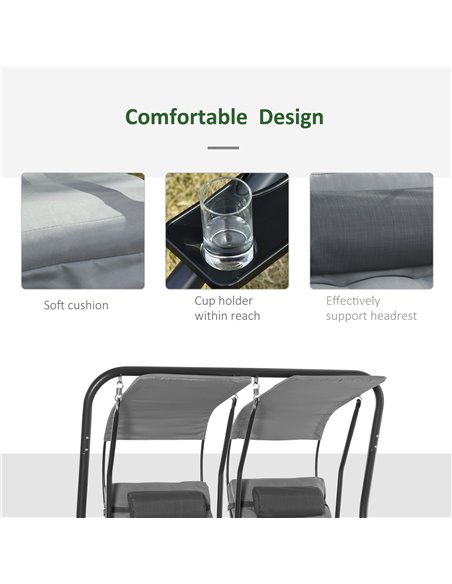Outsunny Canopy Swing Chair Modern Garden Swing Seat Outdoor Relax Chairs, Headrests and Removable Shade Canopy, Grey - pic 12124 | FastDaddyshop