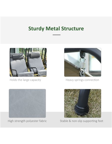 Outsunny Canopy Swing Chair Modern Garden Swing Seat Outdoor Relax Chairs, Headrests and Removable Shade Canopy, Grey - pic 12125 | FastDaddyshop