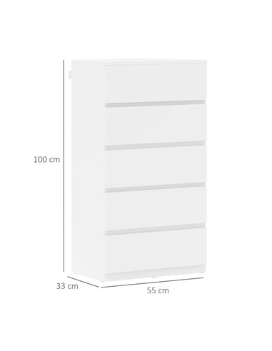 HOMCOM Chest of Drawers, 5-Drawer Storage Cabinets, Modern Dresser, Storage Drawer Unit for Bedroom