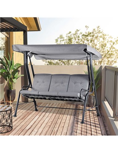 Outsunny 3 Seater Outdoor Garden Swing Chairs Thick Padded Seat Hammock Canopy Porch Patio Bench Bed - Grey