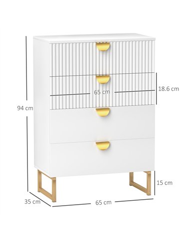 HOMCOM Elegant Chest of Four Drawers - White