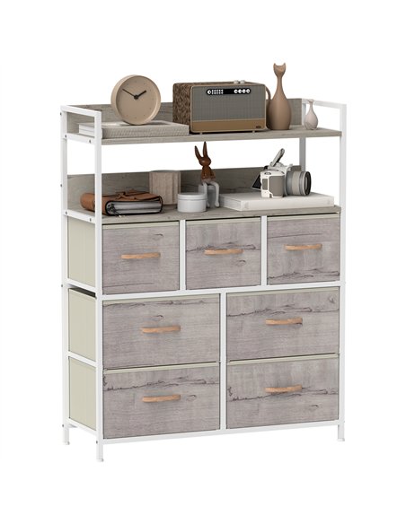 HOMCOM Rustic Chest of Seven Fabric Drawers - Natural Wood Finish - pic 121287 | FastDaddyshop