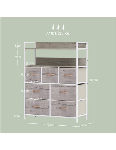 HOMCOM Rustic Chest of Seven Fabric Drawers - Natural Wood Finish