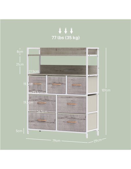 HOMCOM Rustic Chest of Seven Fabric Drawers - Natural Wood Finish - pic 121289 | FastDaddyshop