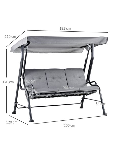 Outsunny 3 Seater Outdoor Garden Swing Chairs Thick Padded Seat Hammock Canopy Porch Patio Bench Bed - Grey - pic 12129 | FastDaddyshop