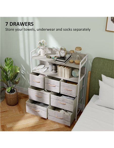 HOMCOM Rustic Chest of Seven Fabric Drawers - Natural Wood Finish - pic 121290 | FastDaddyshop