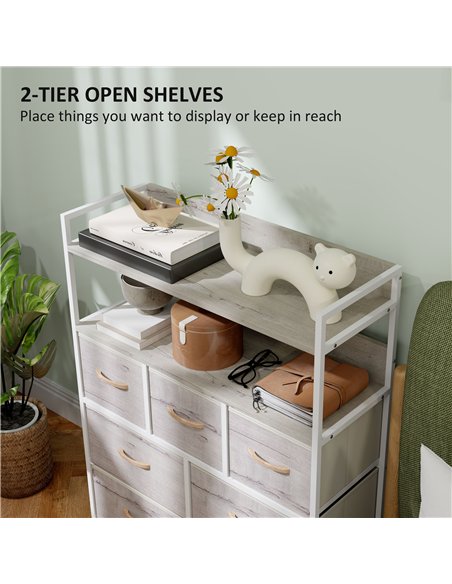 HOMCOM Rustic Chest of Seven Fabric Drawers - Natural Wood Finish - pic 121291 | FastDaddyshop