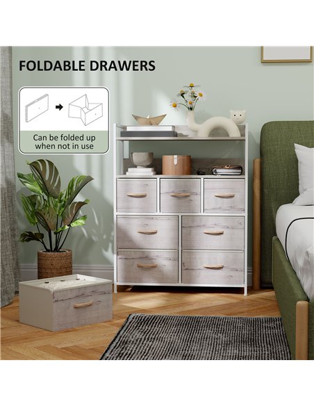 HOMCOM Rustic Chest of Seven Fabric Drawers - Natural Wood Finish - pic 121292 | FastDaddyshop