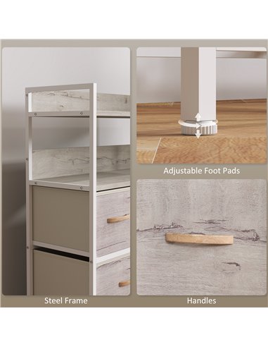 HOMCOM Rustic Chest of Seven Fabric Drawers - Natural Wood Finish