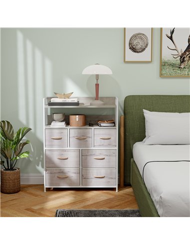HOMCOM Rustic Chest of Seven Fabric Drawers - Natural Wood Finish