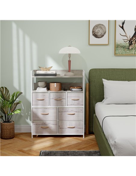 HOMCOM Rustic Chest of Seven Fabric Drawers - Natural Wood Finish - pic 121294 | FastDaddyshop