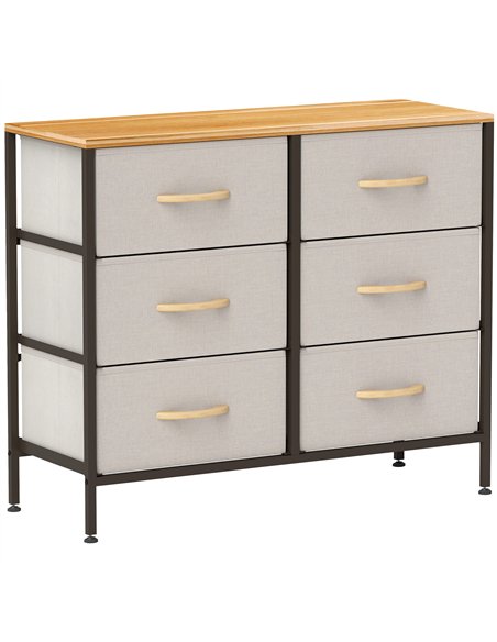 HOMCOM Fabric Chest of Drawers, Industrial Storage Bedroom Dresser with 6 Fabric Drawers, Steel Frame and Wooden Top for Nursery - pic 121296 | FastDaddyshop