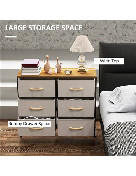 HOMCOM Fabric Chest of Drawers, Industrial Storage Bedroom Dresser with 6 Fabric Drawers, Steel Frame and Wooden Top for Nursery - pic 121299 | FastDaddyshop