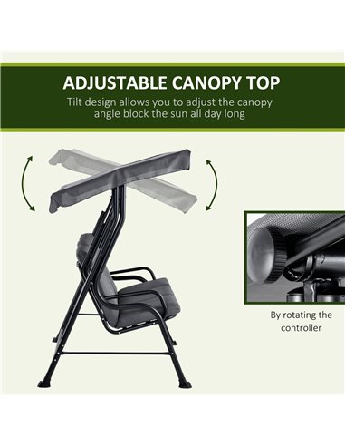 Outsunny 3 Seater Outdoor Garden Swing Chairs Thick Padded Seat Hammock Canopy Porch Patio Bench Bed - Grey