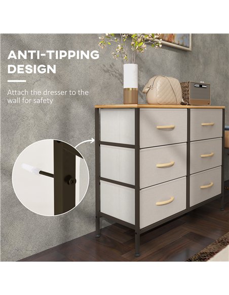 HOMCOM Fabric Chest of Drawers, Industrial Storage Bedroom Dresser with 6 Fabric Drawers, Steel Frame and Wooden Top for Nursery - pic 121300 | FastDaddyshop