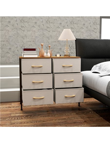 HOMCOM Fabric Chest of Drawers, Industrial Storage Bedroom Dresser with 6 Fabric Drawers, Steel Frame and Wooden Top for Nursery - pic 121303 | FastDaddyshop