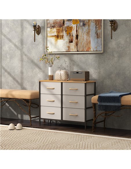 HOMCOM Fabric Chest of Drawers, Industrial Storage Bedroom Dresser with 6 Fabric Drawers, Steel Frame and Wooden Top for Nursery - pic 121304 | FastDaddyshop