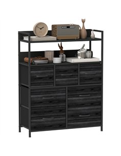 HOMCOM Rustic Chest of Seven Fabric Drawers - Black