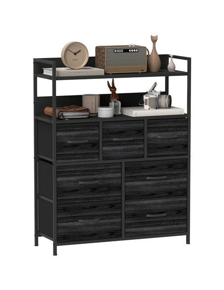 HOMCOM Rustic Chest of Seven Fabric Drawers - Black - pic 121305 | FastDaddyshop