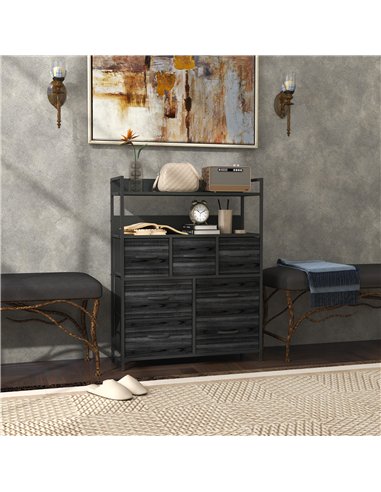HOMCOM Rustic Chest of Seven Fabric Drawers - Black