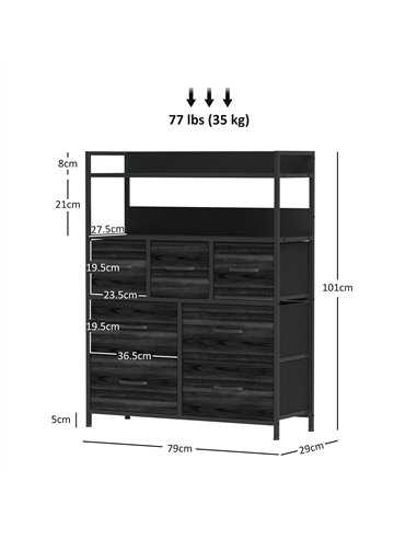 HOMCOM Rustic Chest of Seven Fabric Drawers - Black