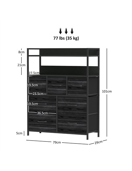 HOMCOM Rustic Chest of Seven Fabric Drawers - Black - pic 121307 | FastDaddyshop