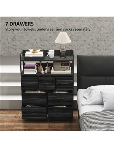 HOMCOM Rustic Chest of Seven Fabric Drawers - Black