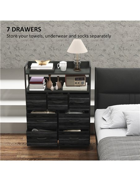 HOMCOM Rustic Chest of Seven Fabric Drawers - Black - pic 121308 | FastDaddyshop