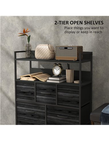 HOMCOM Rustic Chest of Seven Fabric Drawers - Black