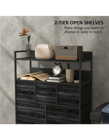 HOMCOM Rustic Chest of Seven Fabric Drawers - Black - pic 121309 | FastDaddyshop