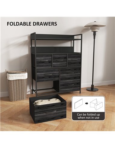 HOMCOM Rustic Chest of Seven Fabric Drawers - Black