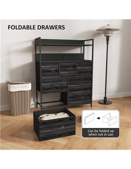 HOMCOM Rustic Chest of Seven Fabric Drawers - Black - pic 121310 | FastDaddyshop