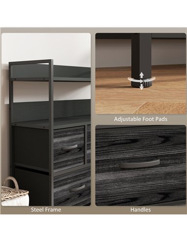 HOMCOM Rustic Chest of Seven Fabric Drawers - Black