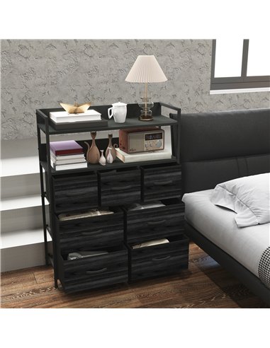 HOMCOM Rustic Chest of Seven Fabric Drawers - Black