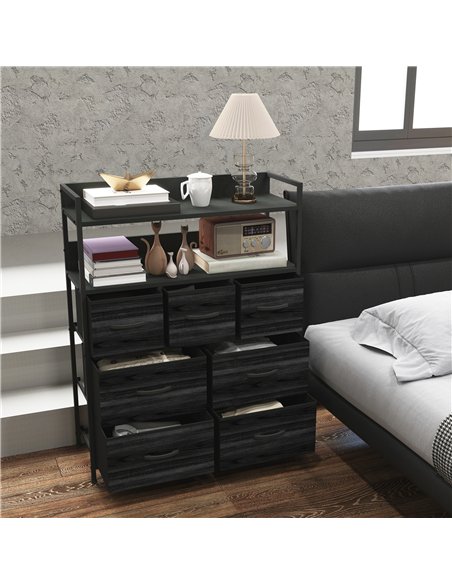 HOMCOM Rustic Chest of Seven Fabric Drawers - Black - pic 121312 | FastDaddyshop