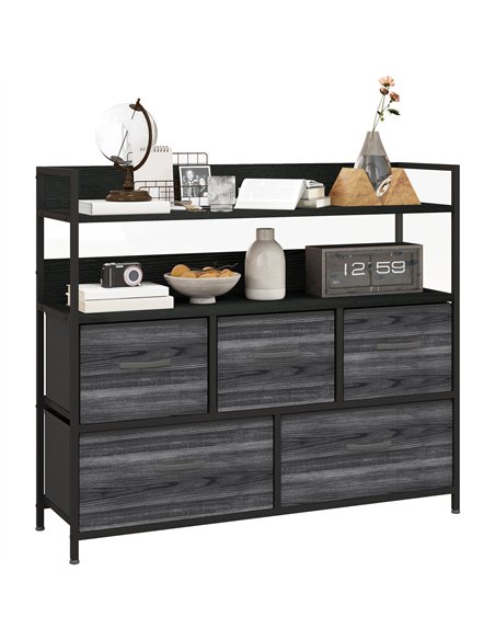 HOMCOM Rustic Chest of Five Fabric Drawers - Black - pic 121314 | FastDaddyshop