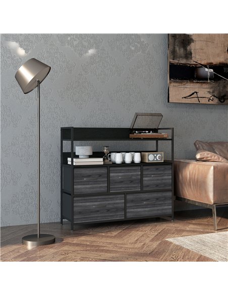 HOMCOM Rustic Chest of Five Fabric Drawers - Black - pic 121315 | FastDaddyshop
