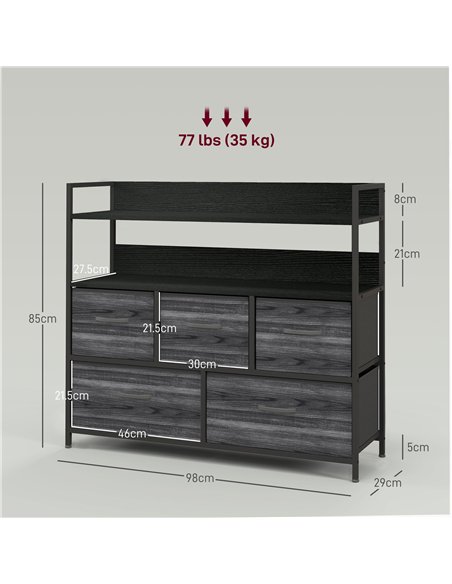 HOMCOM Rustic Chest of Five Fabric Drawers - Black - pic 121316 | FastDaddyshop
