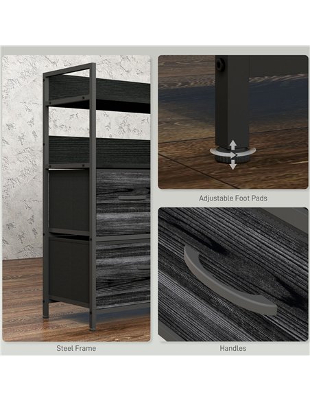 HOMCOM Rustic Chest of Five Fabric Drawers - Black - pic 121320 | FastDaddyshop