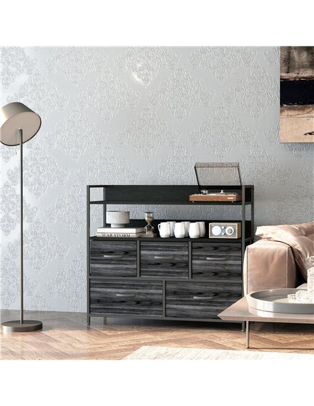 HOMCOM Rustic Chest of Five Fabric Drawers - Black - pic 121321 | FastDaddyshop
