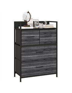 HOMCOM Rustic Chest of Four Fabric Drawers - Black