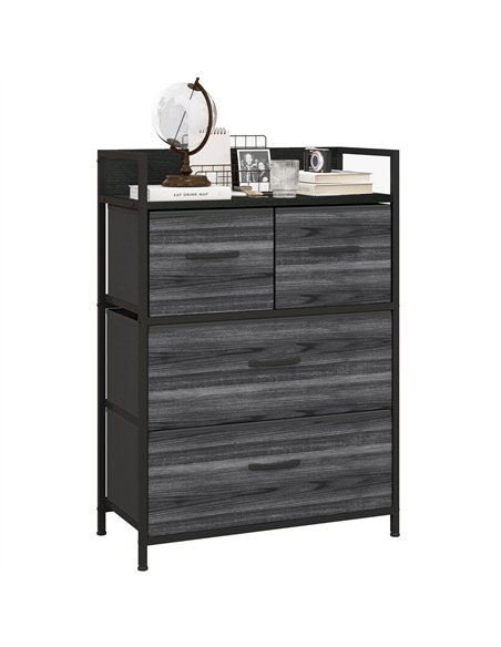 HOMCOM Rustic Chest of Four Fabric Drawers - Black - pic 121323 | FastDaddyshop
