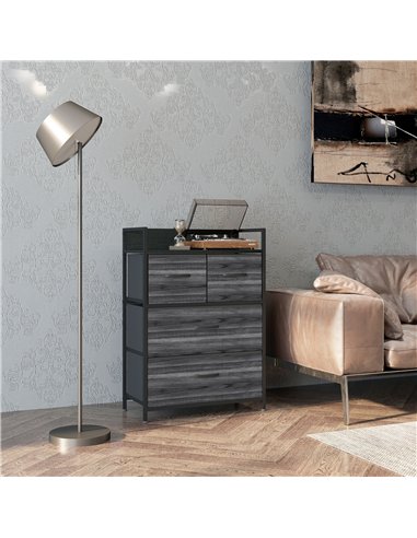 HOMCOM Rustic Chest of Four Fabric Drawers - Black