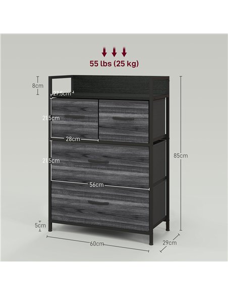 HOMCOM Rustic Chest of Four Fabric Drawers - Black - pic 121325 | FastDaddyshop