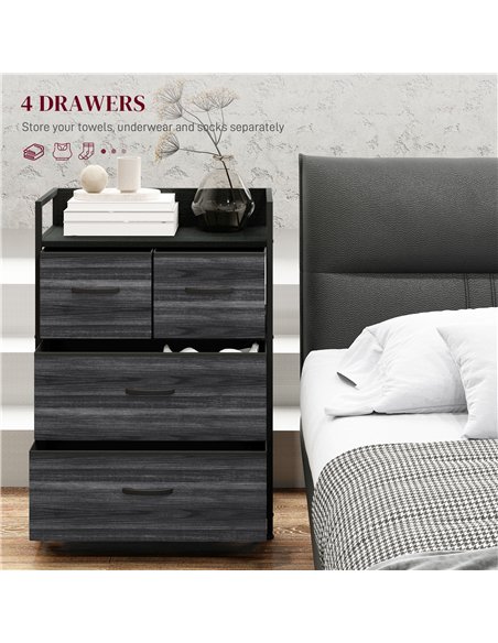 HOMCOM Rustic Chest of Four Fabric Drawers - Black - pic 121326 | FastDaddyshop